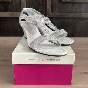 Naturalizer Silver Jeweled T-Strap Heels